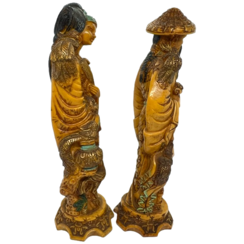 Vintage Artmark 1960 Faux Bone Resin Asian Figures Made in Italy. - Picture 4 of 7